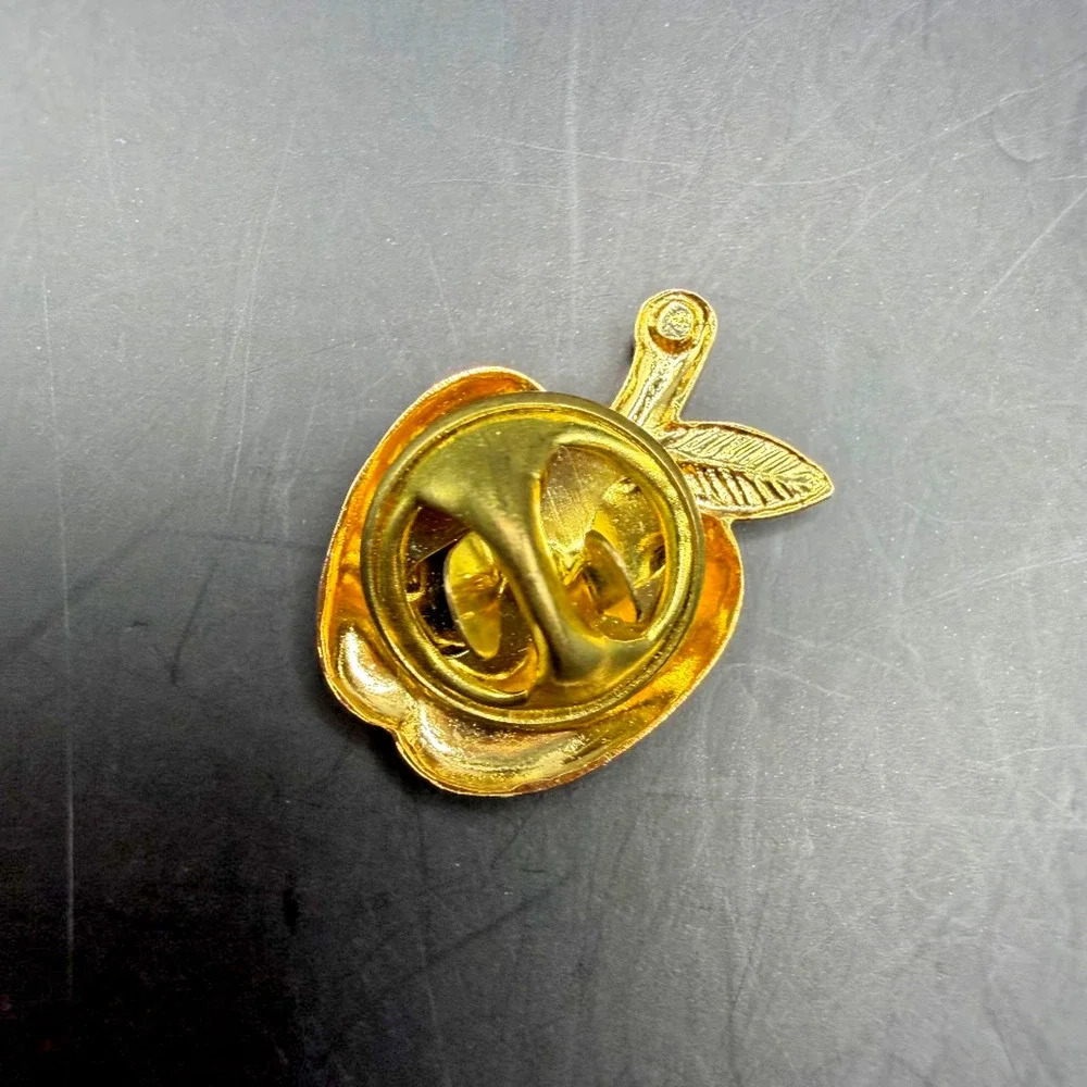Gold Tone Apple Cross Lapel Pin Teacher Christian Brooch 0.75in